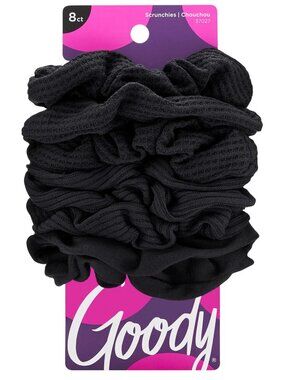 Ouchless Jersey Scrunchies 8 Count Black Fabric Hair Ties, Dentless Damage-Free